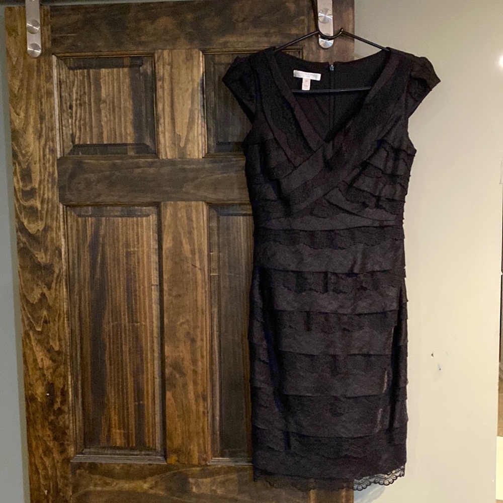 Black cap sleeve cocktail dress